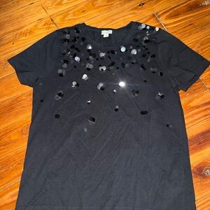 J. Crew Black Sequin Short Sleeve Tee